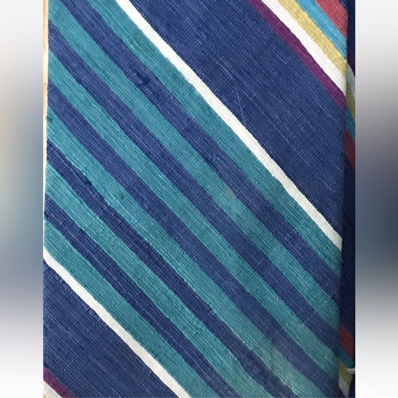 Brooks Brothers SPRING SUMMER Silk Neck TIE Yellow Coral Aqua  Striped, 59” Long - Picture 8 of 8